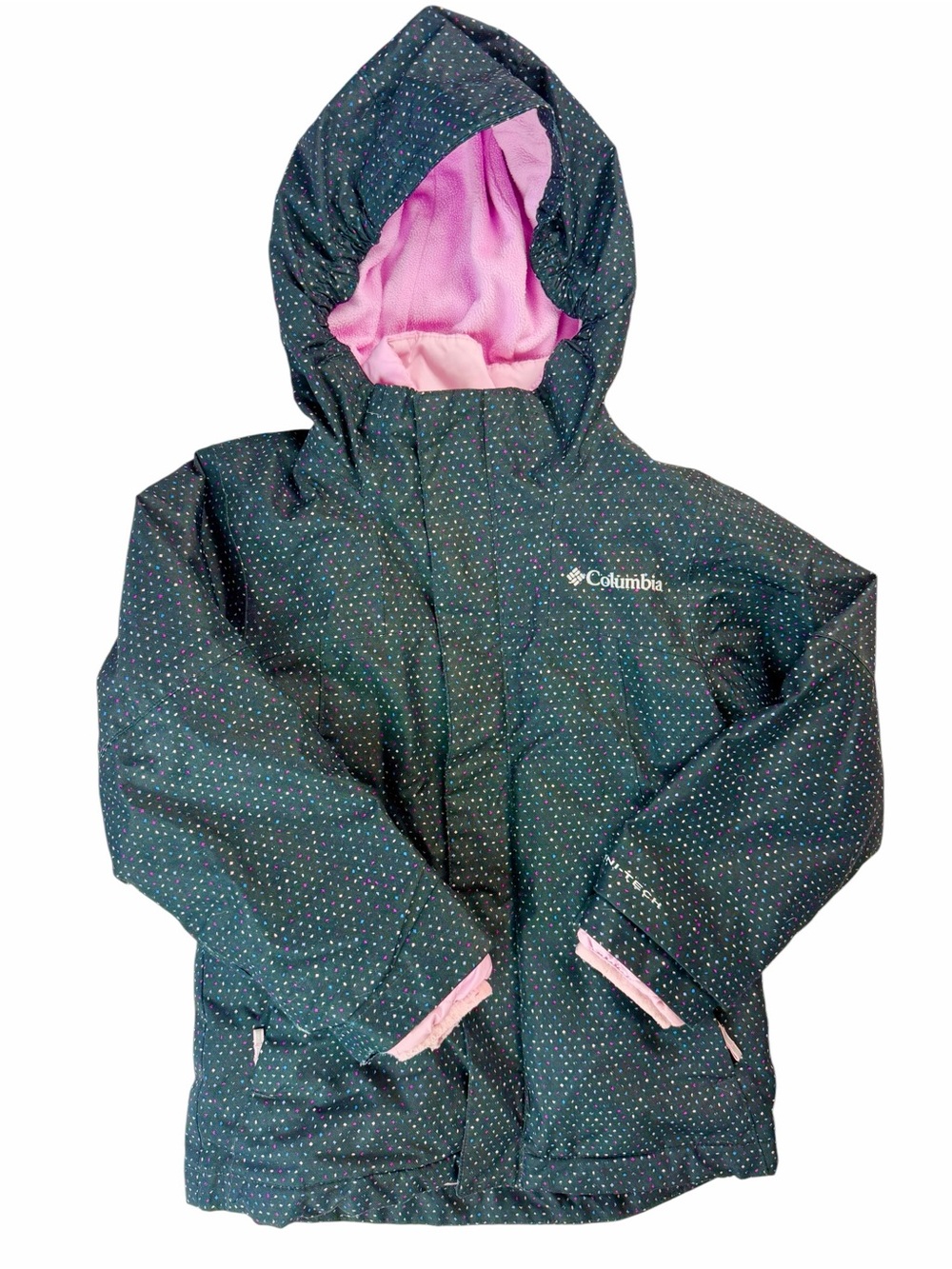 Columbia Black Dot Shell Jacket with Pink Lining